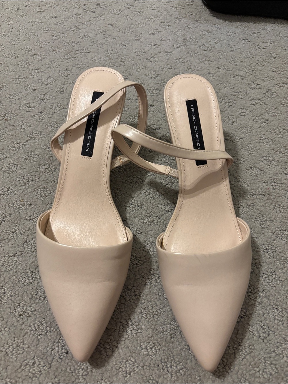 French Connection Blush Beige Pointed-Toe Slingback Mules
